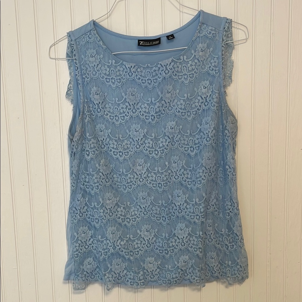New York and Company Medium Blue Sleeveless Lace Tank Top